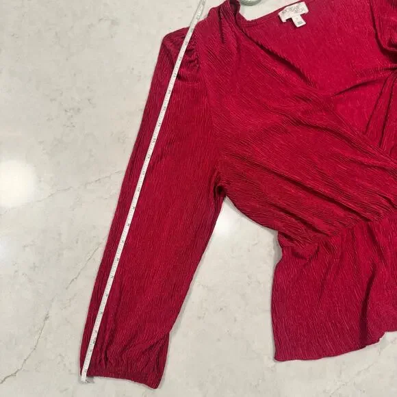 Morgan Taylor Sangria Red Pink Textured Blouse Women's Large Retro Peplum 80s - Picture 6 of 15